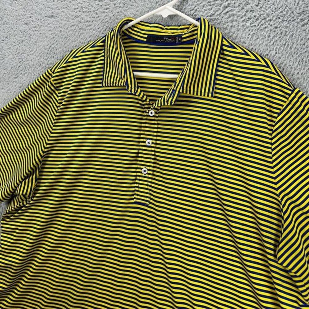 RLX Ralph Lauren Golf Polo Shirt Mens 2XL Yellow Candy Striped Rugby Activewear